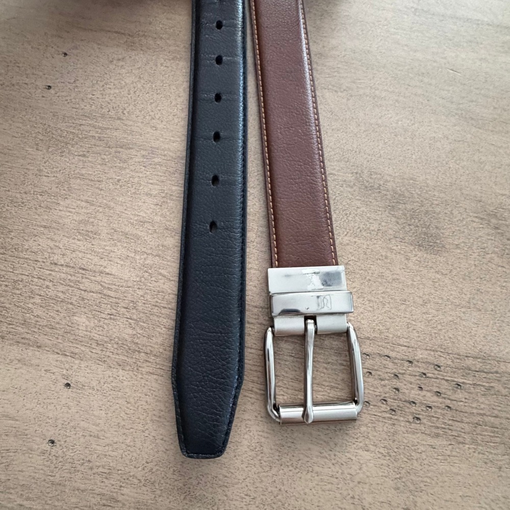Mens Reversible Belt Black Brown Silver Swivel Buckle Size Large 36-42 Casual